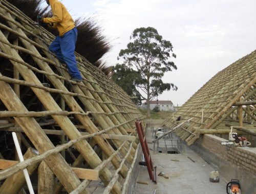 Installing Pole Structure of Large Thatch Roof, Eastern Cape