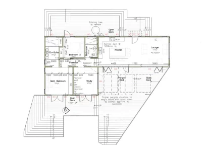 This image is a picture of the floor plan for this new timber home