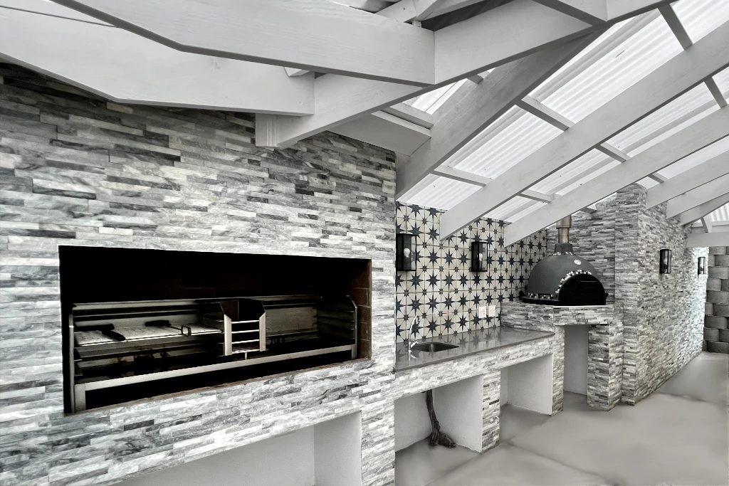 The new braai and entertainment area at a timber home renovation project in Morgan Bay, Eastern Cape